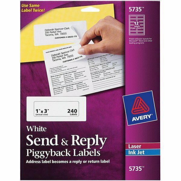 Avery 5735 White Send & Reply Piggyback Labels, 240PK 1545735